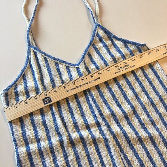 Zara Terry Cloth Romper Womens Large White Blue Yellow Stripe Beach Swim Cover - Picture 4 of 9